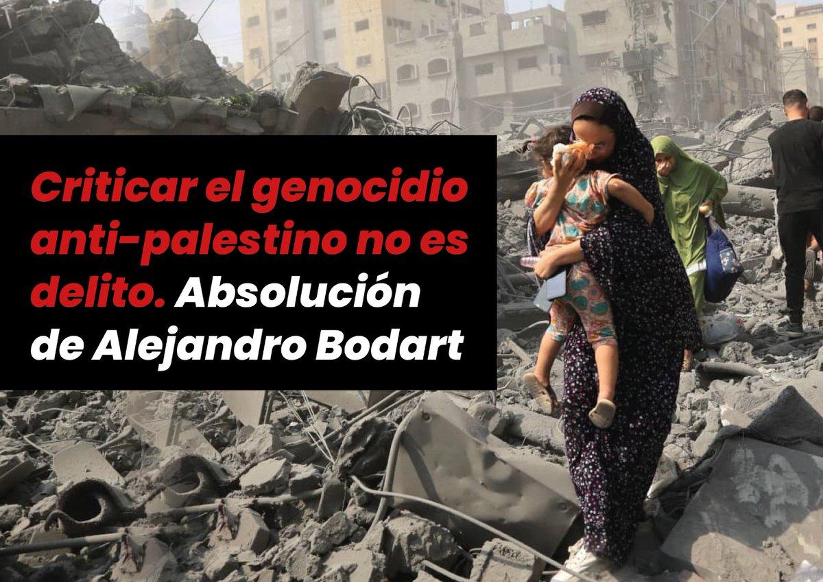 Un Estado que ocupa militarmente territorios, asesina niños y mujeres, impone condiciones inhumanas a millones ¿No es un Estado genocida? Por denunciar esto, la DAIA persigue y enjuicia a <a href="/Ale_Bodart/">Alejandro Bodart</a> Hoy más que nunca estamos con él. #AbsoluciónABodart