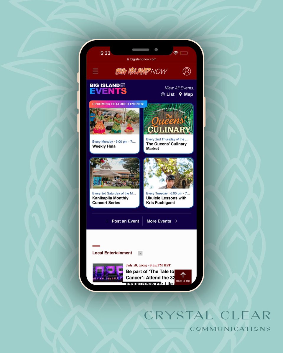 CrystalClearHI's tweet photo. Our client @QueensMarketPlace is spicing things up with the launch of the new Queens Culinary Market every second and fourth Thursday of the month at @waikoloabeachresort. 🍍🌺 Get the inside scoop in @bigislandnow: https://t.co/b17cMcXsUH 🌴🍽️ #QueensMarketHawaii #clientnews https://t.co/EgxumjOfNV