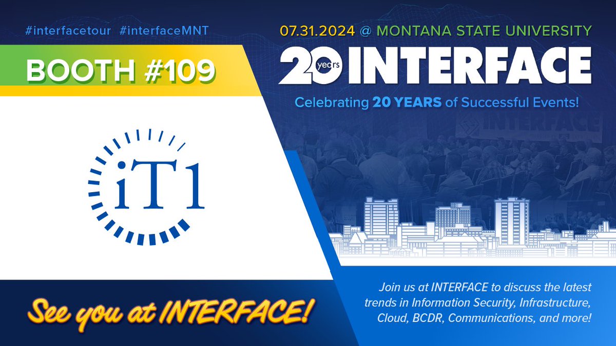 iT1Solutions's tweet image. If you&apos;re headed to Interface Montana next week in Bozeman, stop by the iT1 Booth to learn more about our IT services, solutions, and products. f2fevents.com/event/mnt24/
#interfacetour #interfaceMNT #interface2024