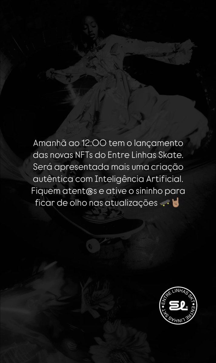 Amanhã as 12 : 00 AM novas NFTs exclusivas do Entre Linhas Skate . Fiquem ligadinh@s 
.
#nft #Web3 #OlimpiadasParís24