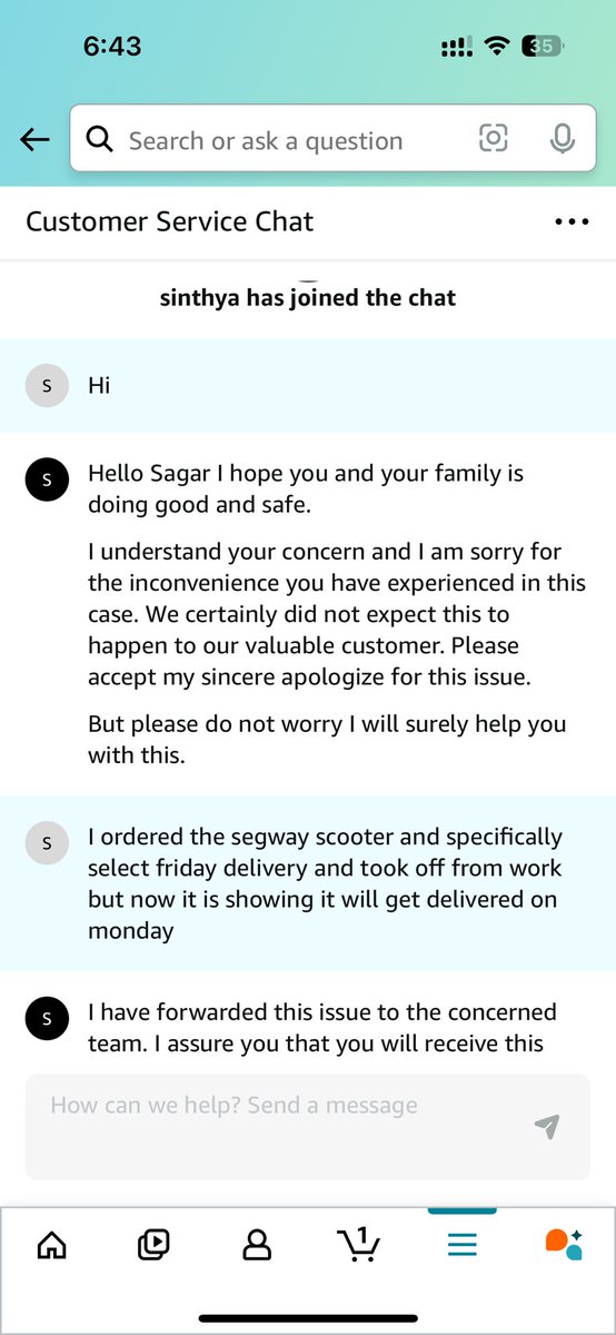 dev_sam_'s tweet photo. @AmazonHelp @amazon lied to me. My order got delayed and amazon promised me to issue a refund and keep the item as well. But when the item got delivered, no refund was issued. I tried contacting support multiple times, but they say the agent made false promise. We cannot honor it https://t.co/cvR9FVSsUR