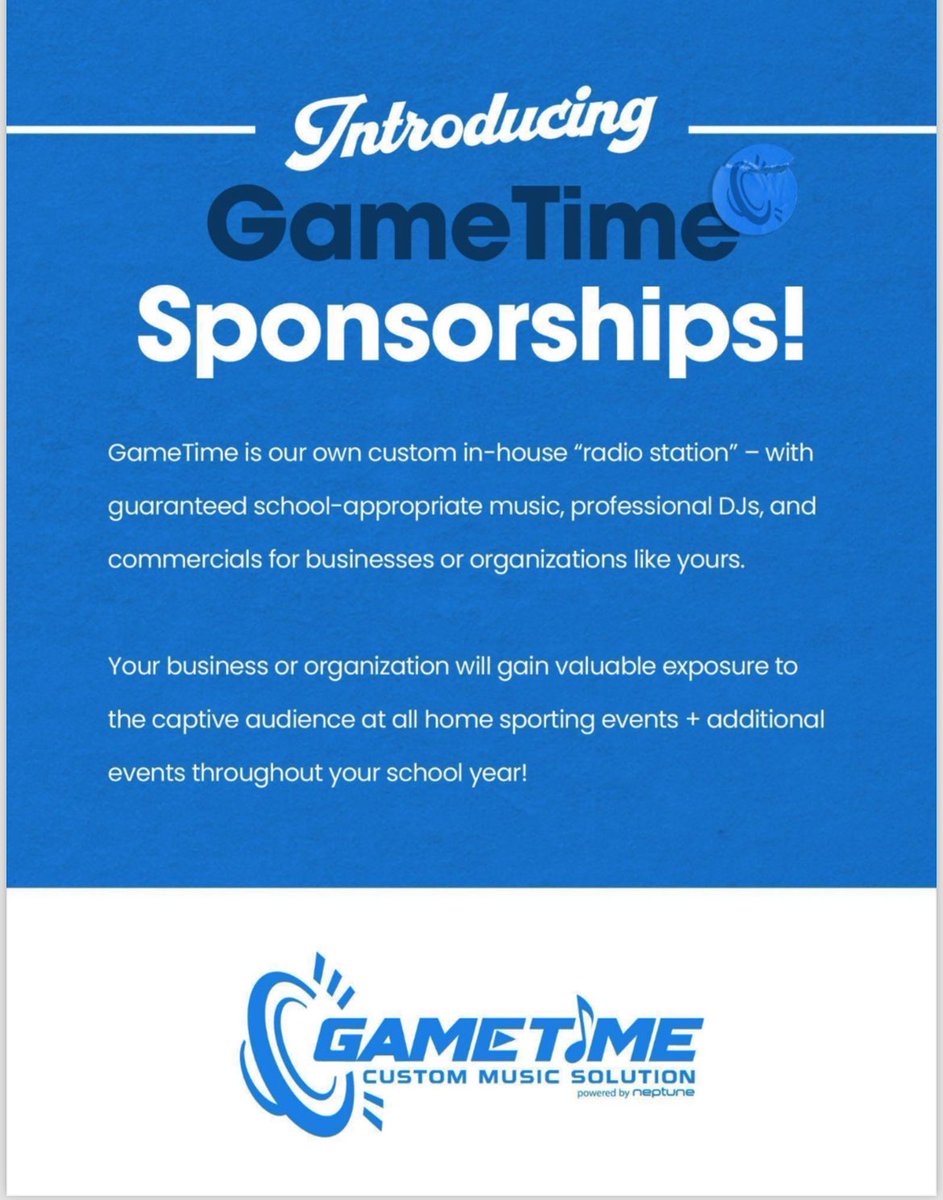 VRAthletics's tweet photo. VRHS Athletic programs have purchased Neptune’s GameTime music to assist in the game day experience for our players and fans. If you are looking for advertising opportunities please take advantage and notify the school. We only have a limited number of sponsorships available. https://t.co/evihCZFF85