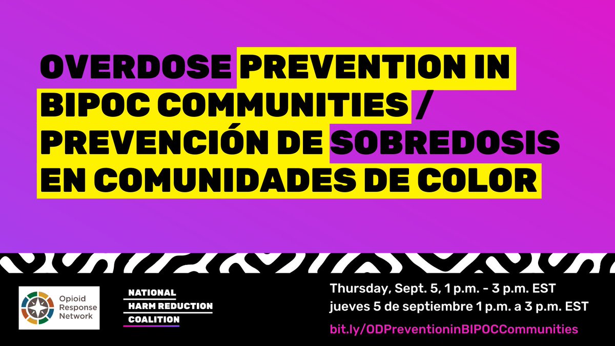 🧵In collaboration with #Overdose Response Network, NHRC is excited to launch a free bilingual educational initiative aimed @ people who work w/ people who use drugs, their families, &amp; communities across the #prevention, #treatment, &amp; #recovery spectrum this August &amp; September.