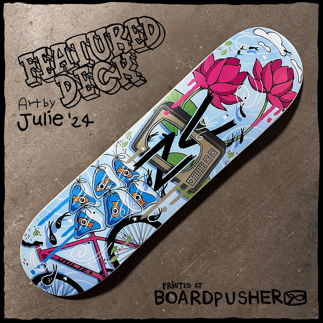 BoardPusher's tweet photo. 2024 Notre Dame High School graduate, Julie, created this #FeaturedDeck in Adobe Fresco and uploaded the design to https://t.co/eOBSHzK11p. She designed her custom #skateboard graphic with the Vietnamese community in mind. https://t.co/dMJq943y1W