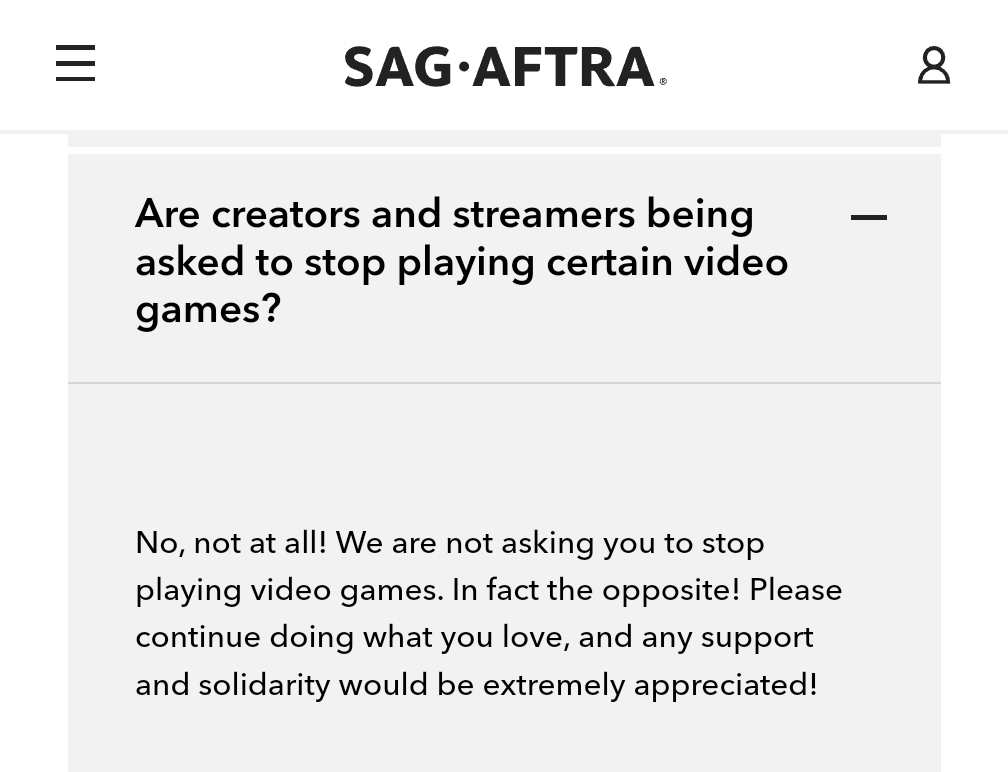 selfcaregamer1's tweet photo. I just wanted to share this update with everyone regarding the SAG-AFTRA strike. they are not asking video game content creators to stop playing struck work, but they appreciate any solidarity and platforming you can provide their union members https://t.co/sjIFjSkVS3
