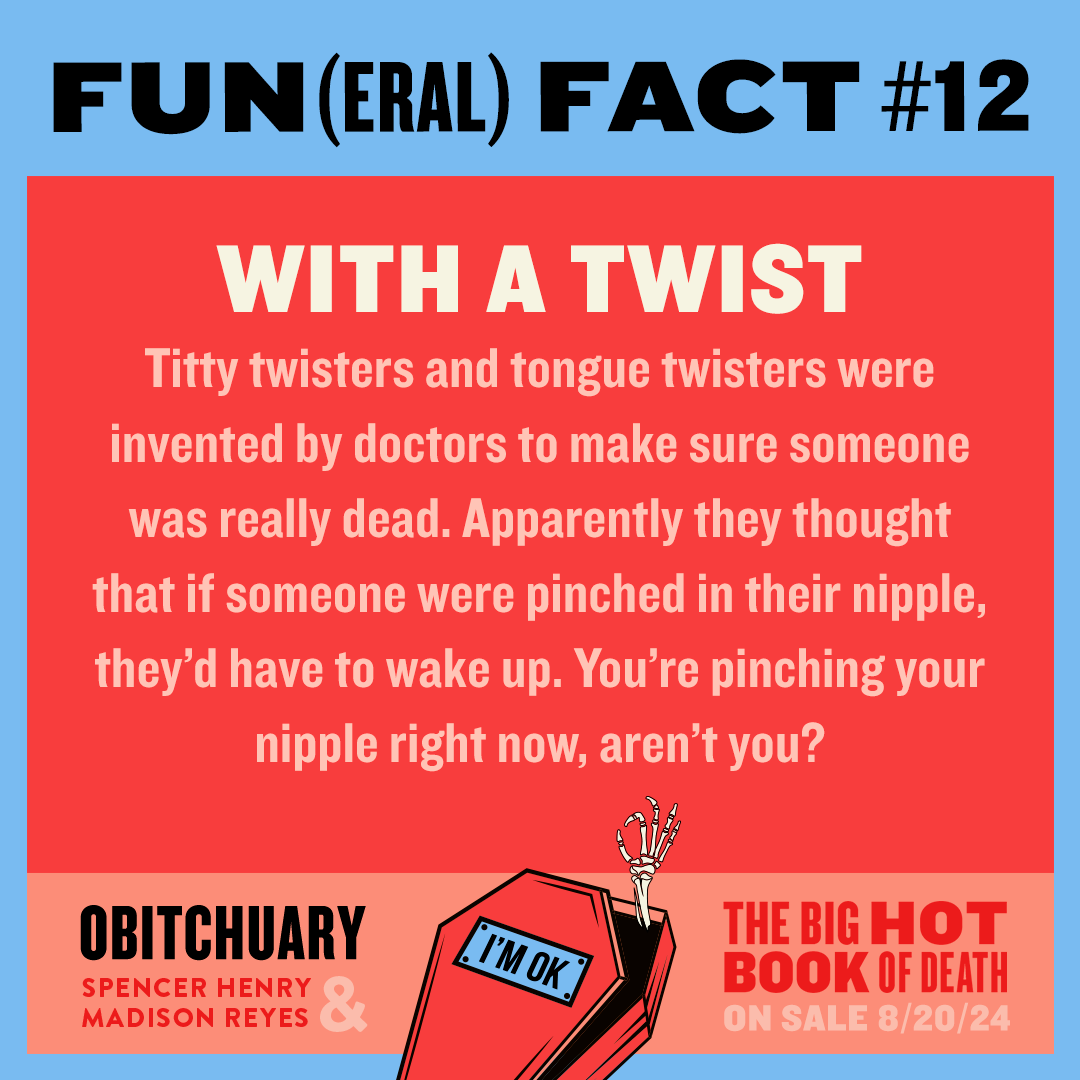 Dutton Books (@duttonbooks) on Twitter photo The more you know, ya know? OBITCHUARY is the darkly funny and deeply poignant exploration of all things death from the creators of <a href="/obitchuarypod/">Obitchuary</a>.
Preorder your copy: prh.com/obitchuary The more you know, ya know? OBITCHUARY is the darkly funny and deeply poignant exploration of all things death from the creators of <a href="/obitchuarypod/">Obitchuary</a>.
Preorder your copy: prh.com/obitchuary