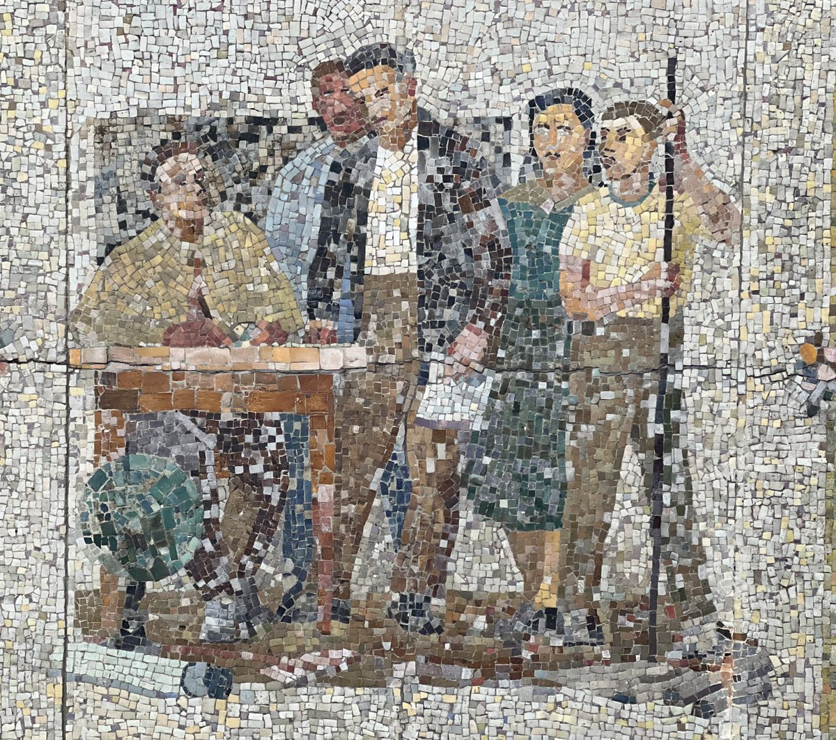 gmoult's tweet photo. socialist realist mosaics in warsaw’s constitution square https://t.co/TiybxML33P