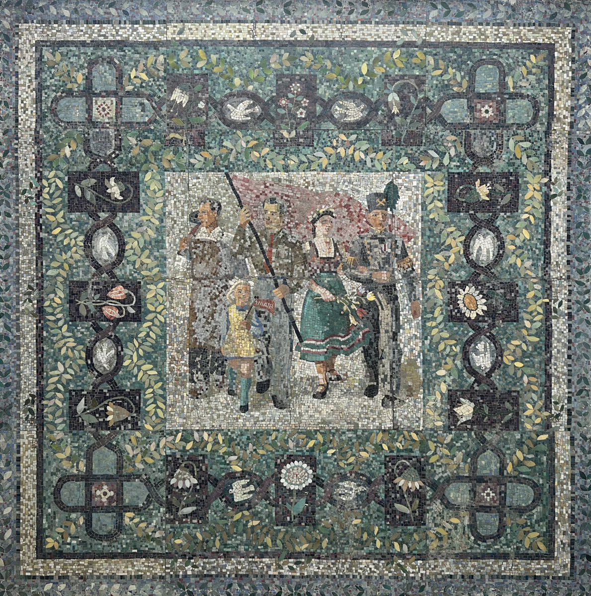 gmoult's tweet photo. socialist realist mosaics in warsaw’s constitution square https://t.co/TiybxML33P