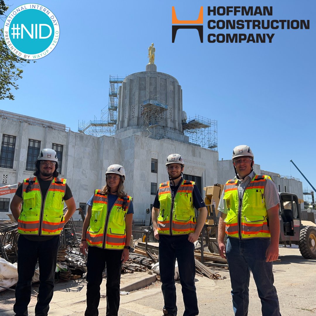 HoffmanCorp's tweet photo. Here are the four fantastic interns we have working at the Oregon State Capitol CAMS project this summer. 
#NationalInternDay #NID #hoffmanbuilds https://t.co/r8rQcugL0h