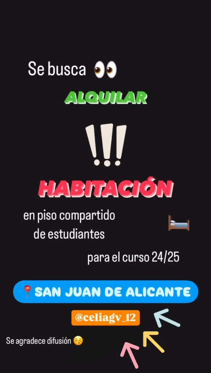 Se busca habitación en piso compartido de estudiantes en San Juan de Alicante para el curso 24/25 

📚Voy a entrar en Terapia Ocupacional en la Universidad Miguel Hernández (UMH)
#pisoalquiler #buscopiso #pisosanjuan #queydondeestudiar2024 #umh #terapiaocupacional #pisocompartido