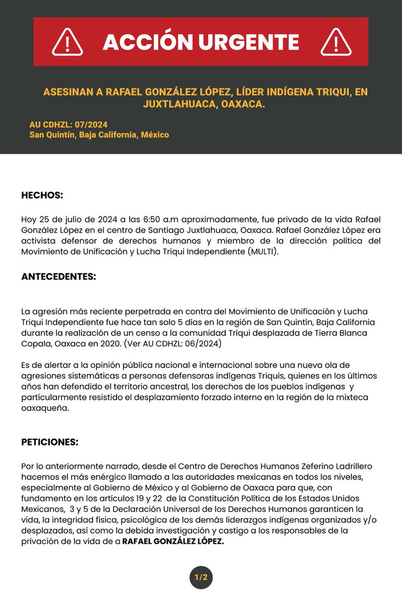 Centro de Derechos Humanos Zeferino Ladrillero AC tweet media