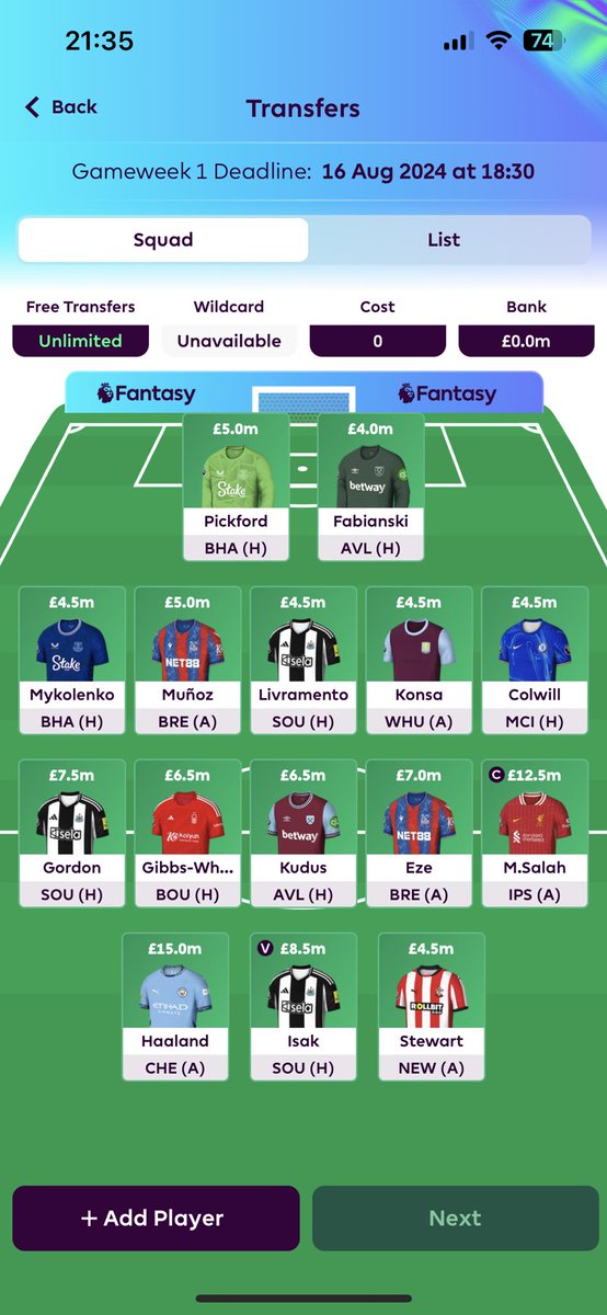 I feel pretty secure with this. Bring on the inevitable GW3 Wildcard… #FPL