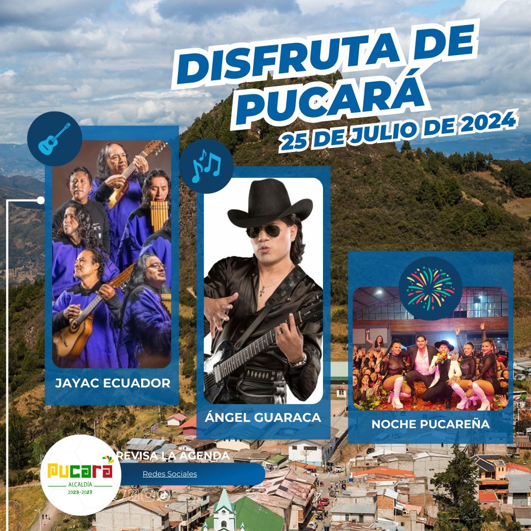 AMEcuador's tweet photo. #AMESaluda | #Pucará, con su significado quechua de Fortaleza o lugar elevado de oración, hoy celebra sus 36 años de cantonización.
Extendemos un saludo fraterno a su alcalde Adrián Berrezueta, y a la comunidad de este rincón #azuayo.
Conoce aquí su agenda de fiestas⬇️ https://t.co/3ShflOdIb3