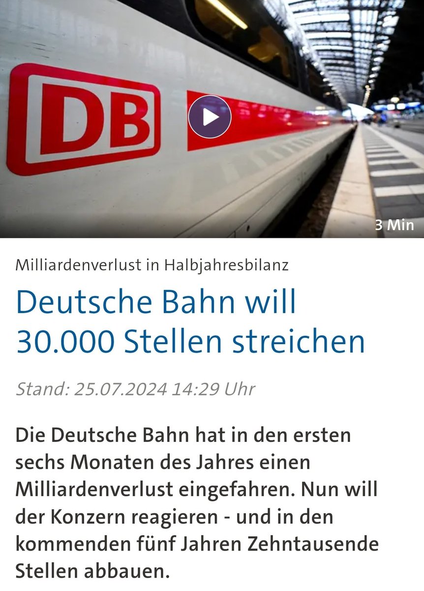 UnionWatch / @watch_union@mastodon.social (@watch_union) on Twitter photo Wir erleben hier den systematischen Kollaps der Deutsche Bahn.
Finanzminister @C_Lindner und Verkehrsminister <a href="/Wissing/">Volker Wissing</a> haben die #DB mit so wenig Geld ausgestattet, dass an Sanierung und Ausbau erst gar nicht zu denken ist.
Stattdessen werden jetzt 30.000 Stellen gestrichen
/PM Wir erleben hier den systematischen Kollaps der Deutsche Bahn.
Finanzminister @C_Lindner und Verkehrsminister <a href="/Wissing/">Volker Wissing</a> haben die #DB mit so wenig Geld ausgestattet, dass an Sanierung und Ausbau erst gar nicht zu denken ist.
Stattdessen werden jetzt 30.000 Stellen gestrichen
/PM