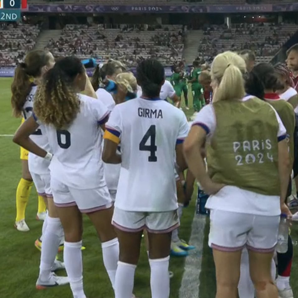 CAPTAIN NAOMI GIRMA. WHAT A MOMENT FOR THE 24-YEAR OLD FROM SAN JOSE WHO INHERITS THE OLYMPIC ARM BAND FROM LINDSEY HORAN UPON HER SUBSTITUTION.  LEADERS LEAD. NO DOUBT, SHE IS OUR CAPTAIN IN WAITING 🫡🇺🇸✨