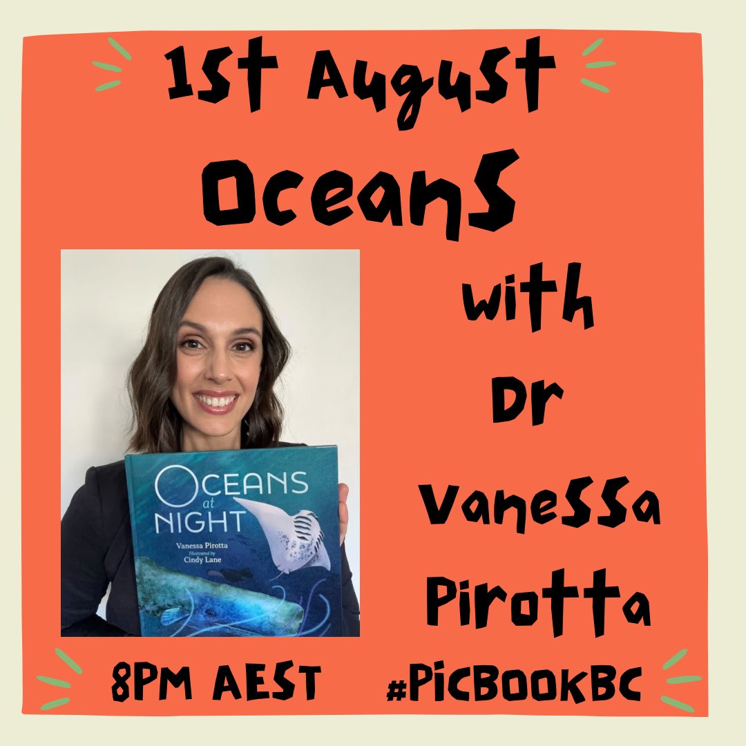 Hello picture book people! I am excited to announce that the wonderful <a href="/VanessaPirotta/">Dr. Vanessa Pirotta</a> will be joining the chat next Thursday! We will be chatting ‘Oceans' &amp; celebrating Vanessa’s beautiful new pic book ‘Oceans at Night’ , illus by <a href="/cindylaneart/">Cindy Lane Art</a> 
I hope you can join us!
#picbookc