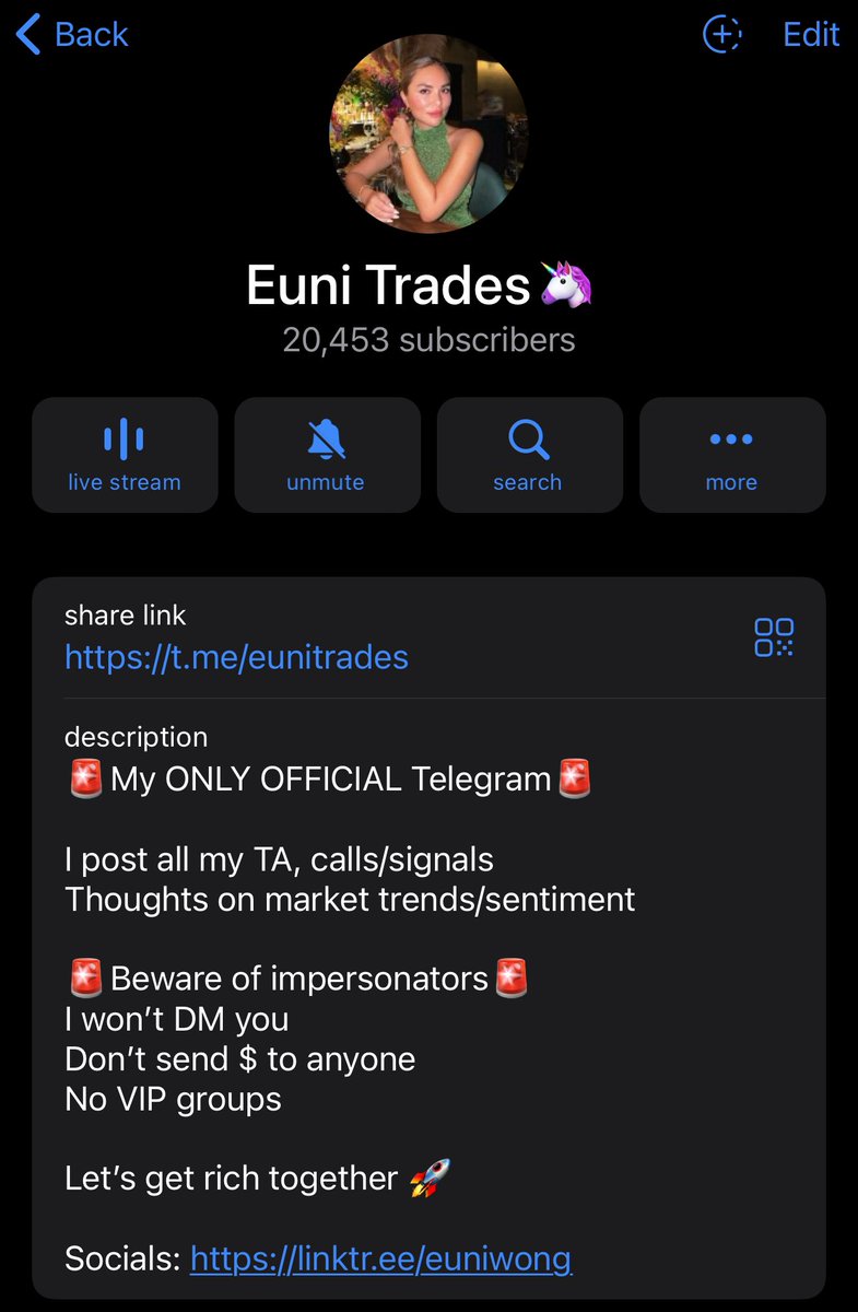 Eunicedwong's tweet image. Don’t get mistaken by scam telegram group posing like me

Below is my one and only FREE telegram group here: t.me/eunitrades

Anyone asks you to pay know that it’s a scam