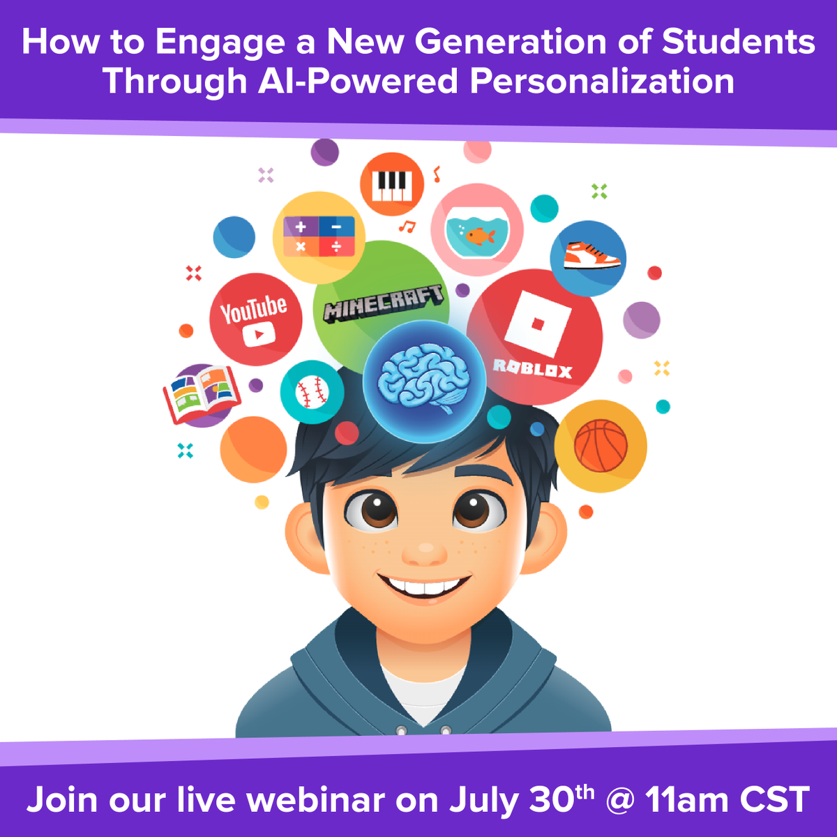 Engaging kids today is tough! Join our back-to-school webinar on July 30th at 11am CST to learn how we use AI to customize learning. Hear from thought leaders and get a sneak peek of our new product feature!

Save your spot: us06web.zoom.us/meeting/regist…