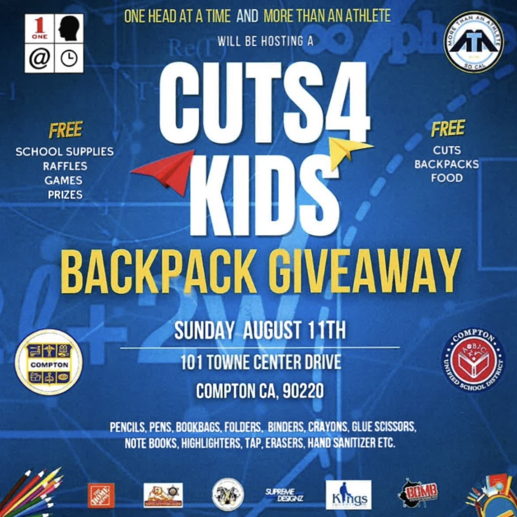 ComptonUnified's tweet image. One Head at a Time and More Than An Athlete is hosting Cuts 4 Kids free haircut, school supplies, and a backpack giveaway on Sunday, August 11 at 101 Towne Center Dr., Compton, CA 90220.

#freehaircuts #freebackpacks #backpackgiveaway #comptonunified #Elevate