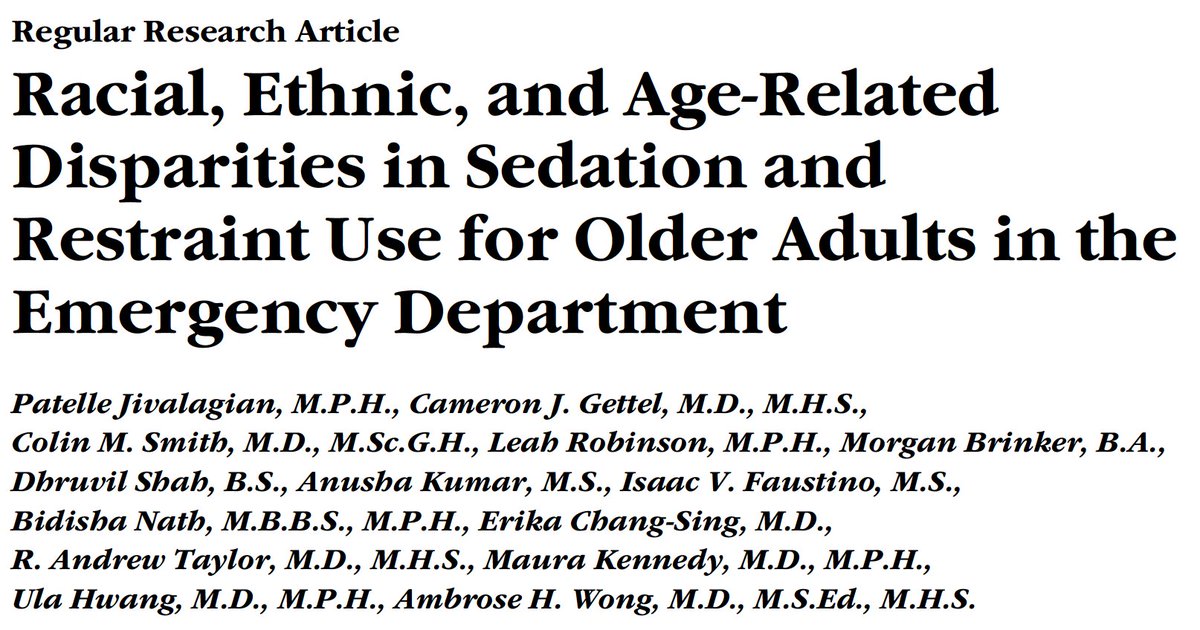 💊💉New work with <a href="/ambrosehwong/">Ambrose Wong</a> et al in <a href="/AmJGeriPsych/">Am Jnl of Geriatric Psych</a>

🚩1 in 20 older adult ED visits results in chemical sedation or physical restraint.

🚩Minoritized group status was linked to increased use, especially among the oldest old.

Free access for 50 days:
bit.ly/3SoRtb7