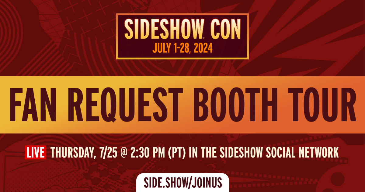 collectsideshow's tweet image. Side.Show/JoinUs

Join us LIVE in the Sideshow Social Network at 2:30 PM PT for another Fan Request Booth Tour of Sideshow Con 2024! 

#SideshowCon #ComicCon #SDCC
