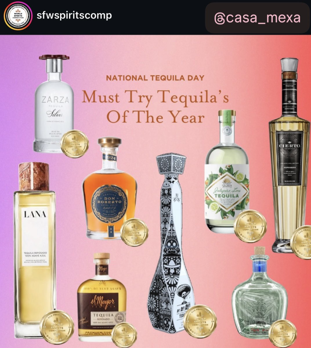 Our Mexa Tequila Ancestral was featured by the <a href="/SFWSpiritsComp/">SF WorldSpiritsComp</a> as one of the must try tequila’s of the year. ¡Salud! #tequila #additivefree #smallbatch #handcrafted #mexa #casamexa #mexabrands