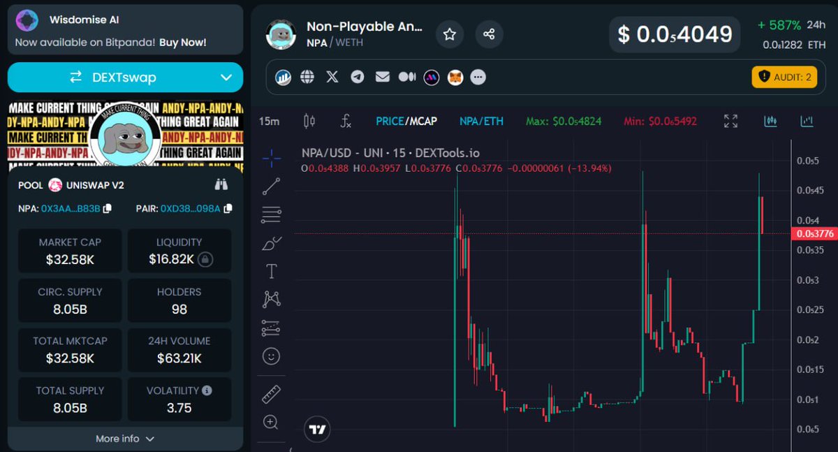 NonPlayableAndy's tweet photo. DEXTOOLS UPDATED 🟢

https://t.co/OVULLehwzB

$NPA = $ANDY https://t.co/ftkPU6X1pi