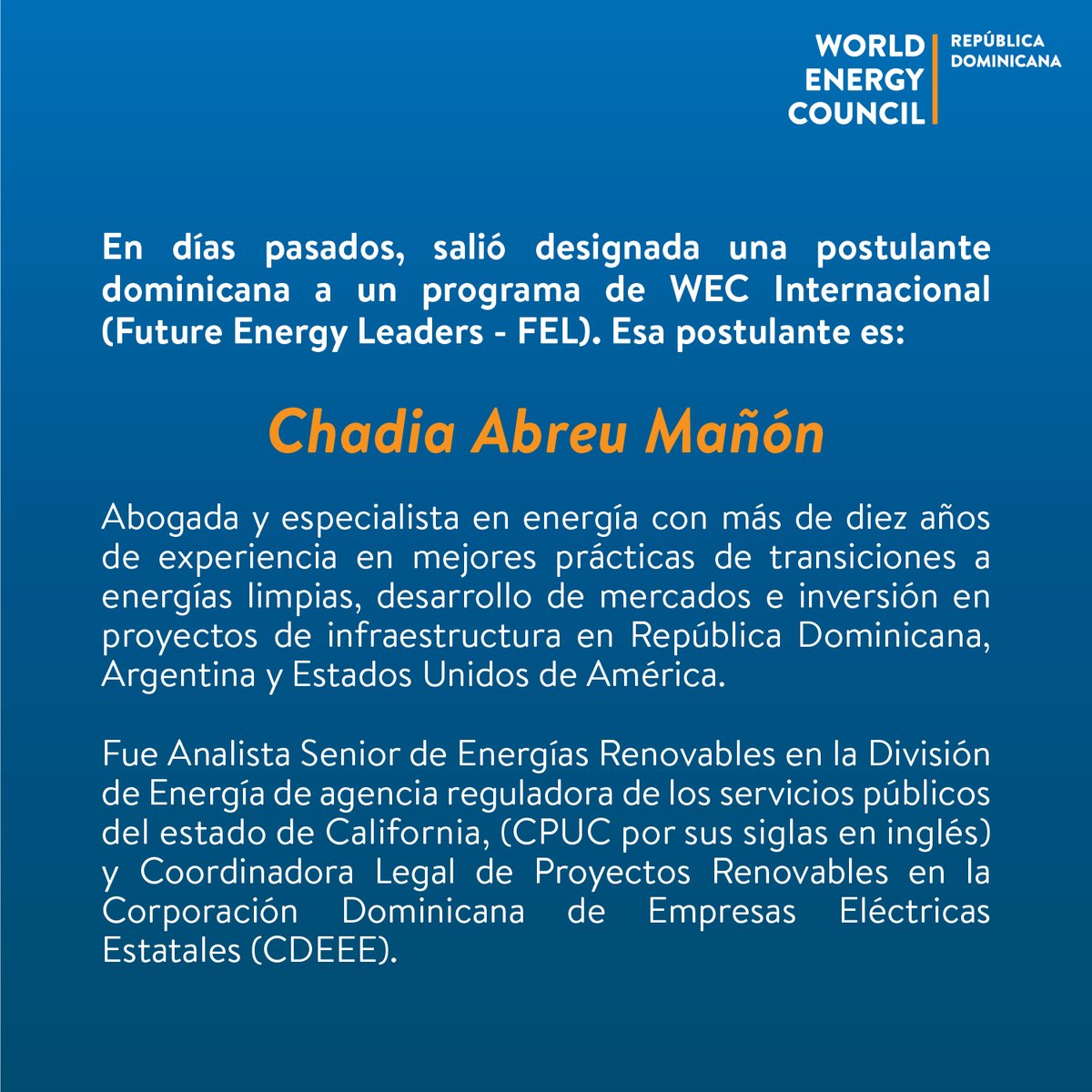 wec_rd's tweet photo. Felicitamos y honramos la participación de la mujer y de los jóvenes, en el segmento de la energía.
#wec #wecrd #energiarenovable #rd #mujer #internacional https://t.co/x0oOhoYRzv
