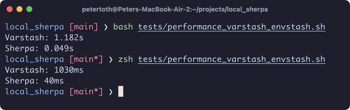 sherpalabsio's tweet photo. ~25x faster Shell alias stashing and unstashing! 
Sherpa is getting better every week.
I've just created my version of stashing and unstashing aliases. #shell #terminal #direnv https://t.co/GyEYNyGHUv