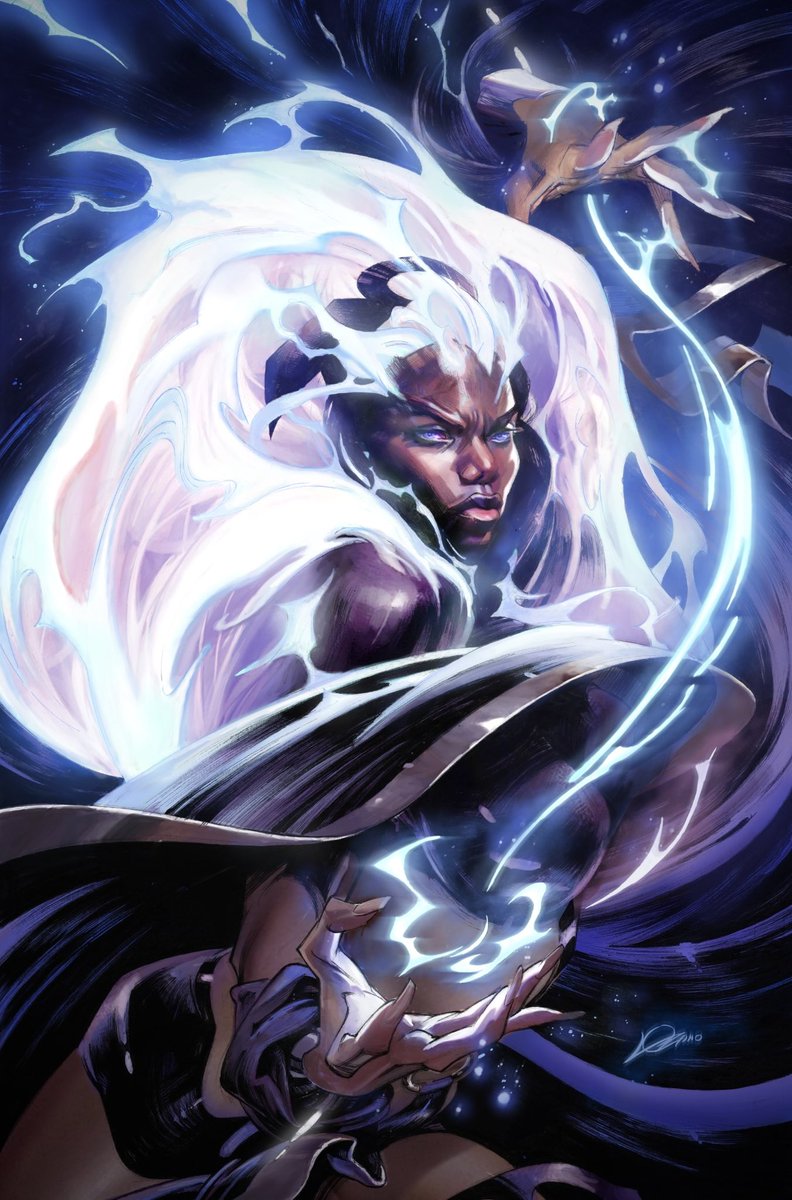 Lozifer's tweet image. STORM #1!
...my first official cover for the weather goddess.
My idea was to honour her name and portray her as the reincarnation of a real storm: strong and proud.
#Storm #OroroMunroe #Pride #Woman #Xmen #MarvelComics #AlexanderLozano