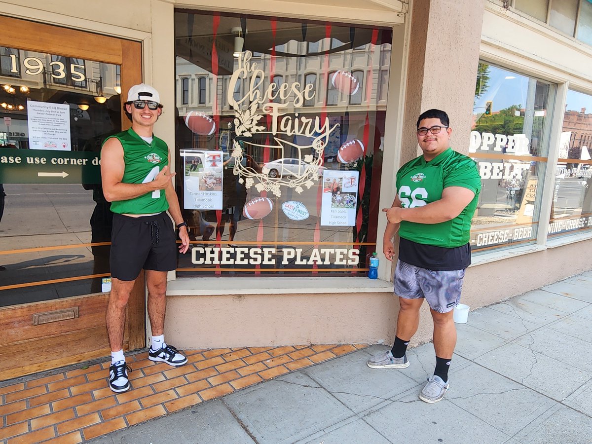 Cheesemakers Tanner Hoskins &amp; Ken Lopez with their Shrine Game displays at the local cheese shop in Baker City! #rollcheese