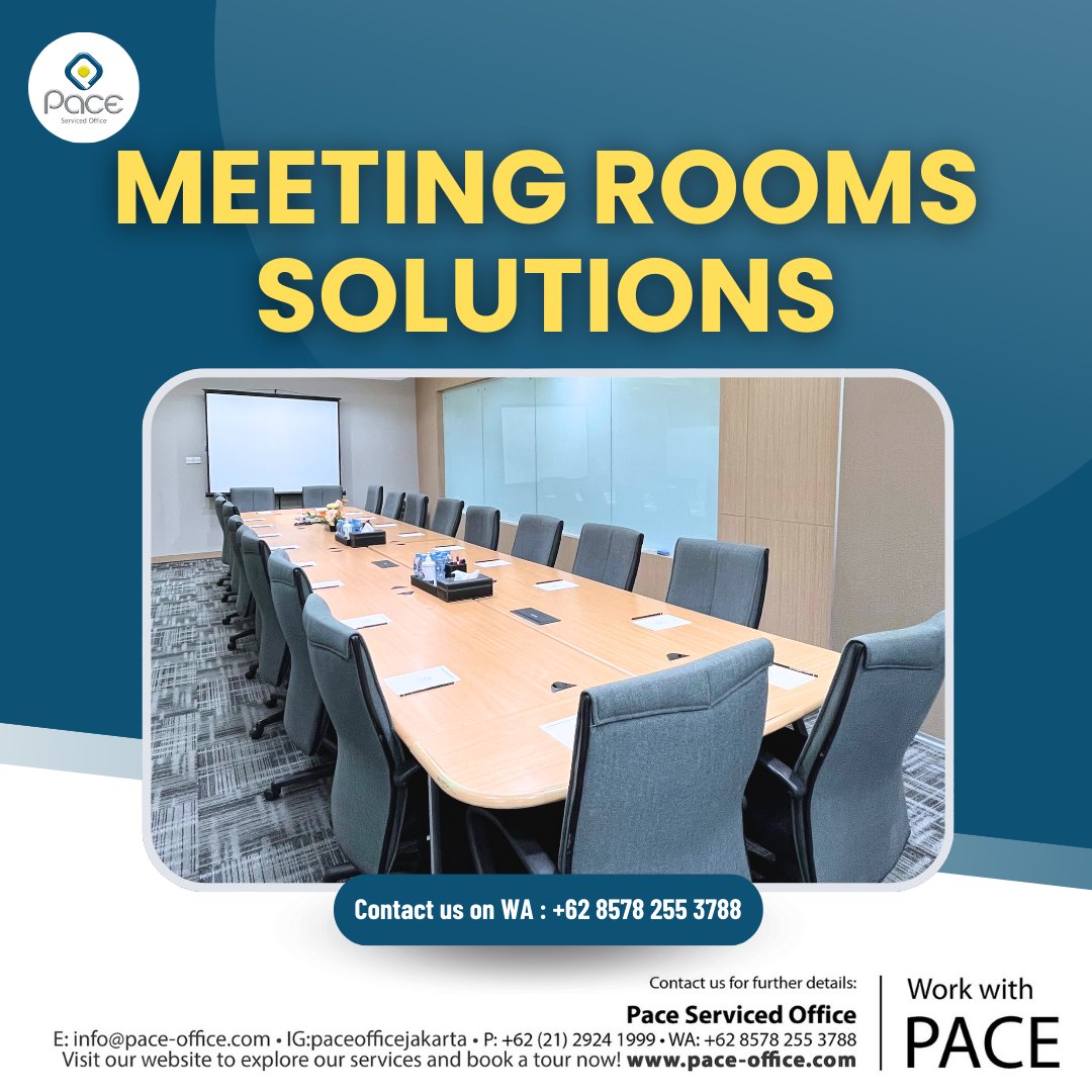 Pace_Jakarta's tweet photo. Still searching for space to held your next group meeting?

Introducing our meeting rooms solutions. Fit up to 20 person capacity, we offers you a space that is tailored tou your needs. From easy-access location, high-speed internet, profesional equipments, we've got you covered! https://t.co/x8iYsejZa8