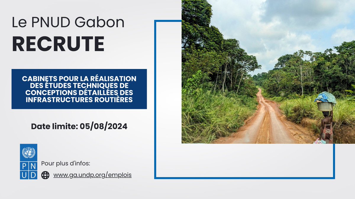 📢<a href="/undpgabon/">PNUD GABON</a> recrute
✅Des cabinets d’étude et cabinets d’architecture (4 lots)
📅Date limite : 05 août 2024
✉️+d'infos à soumission.procurement.ga@undp.org
Postulez sur 🔗procurement-notices.undp.org/view_negotiati…