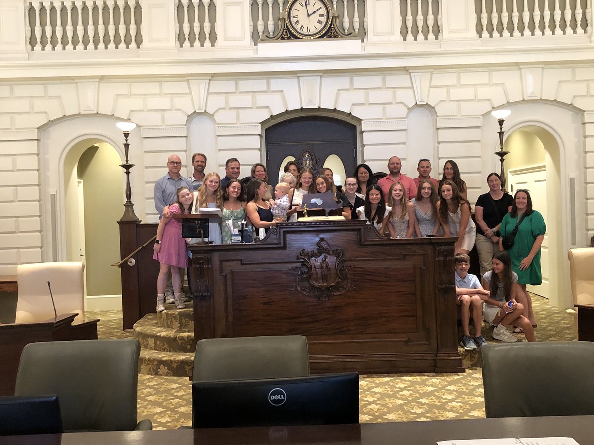 GORAMSathletics's tweet photo. Thank you to Sen. O’Connor and Rep. Kearney for honoring the 2021 Girls XC Team on their State Championship today at the State House. https://t.co/UBQqcT0Gbg