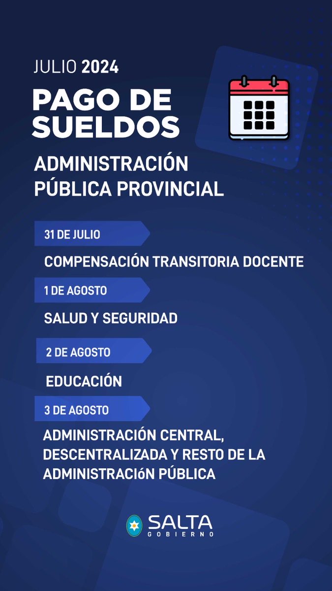 Pago de sueldos.
Administración Pública Provincial