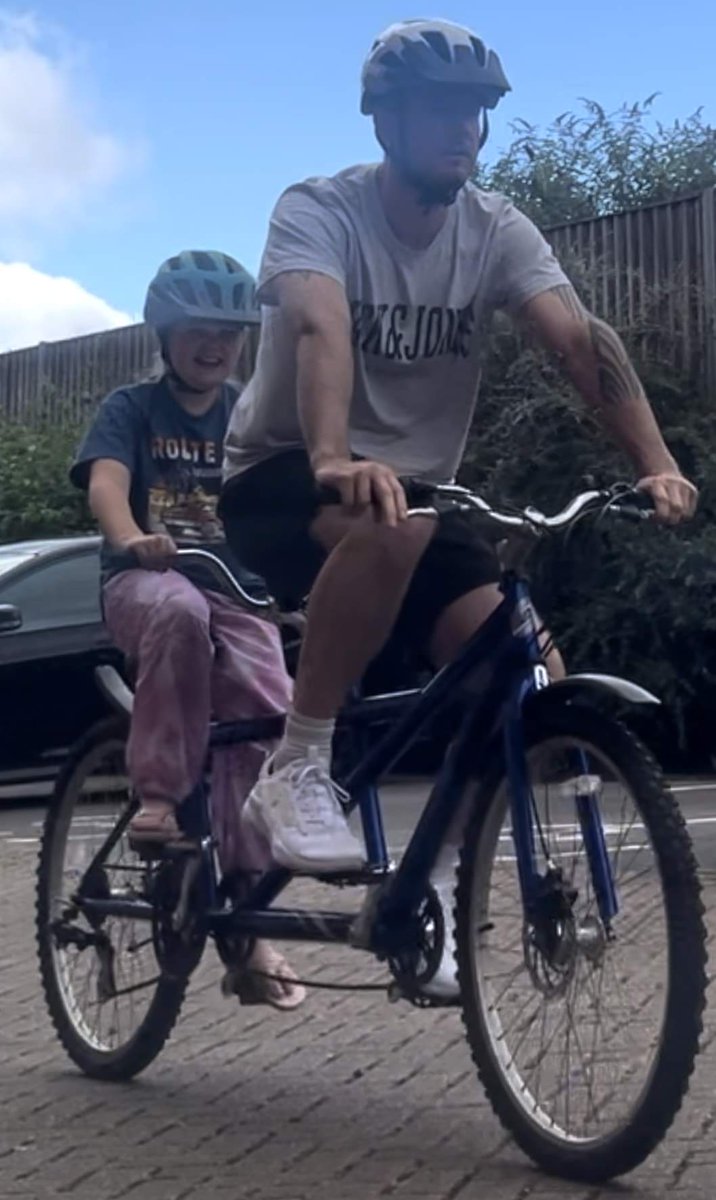 Lilly and her Dad, Paul, have just returned our Berkshire based Timberline tandem.  Paul said, "Hopefully you can see how happy she is". Helper John wrote, "She now has the confidence riding on a tandem to start riding on her solo bike.  The tandem experience has been a success".