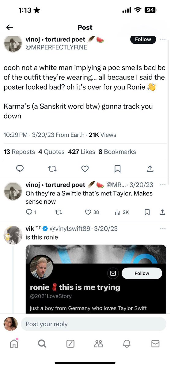 Sybelle1312's tweet photo. @meganmione @SwiftlyNYC @thelifeofronie These are the screenshots but you don't actually see what Ronie said. https://t.co/uIoXAp1m79
