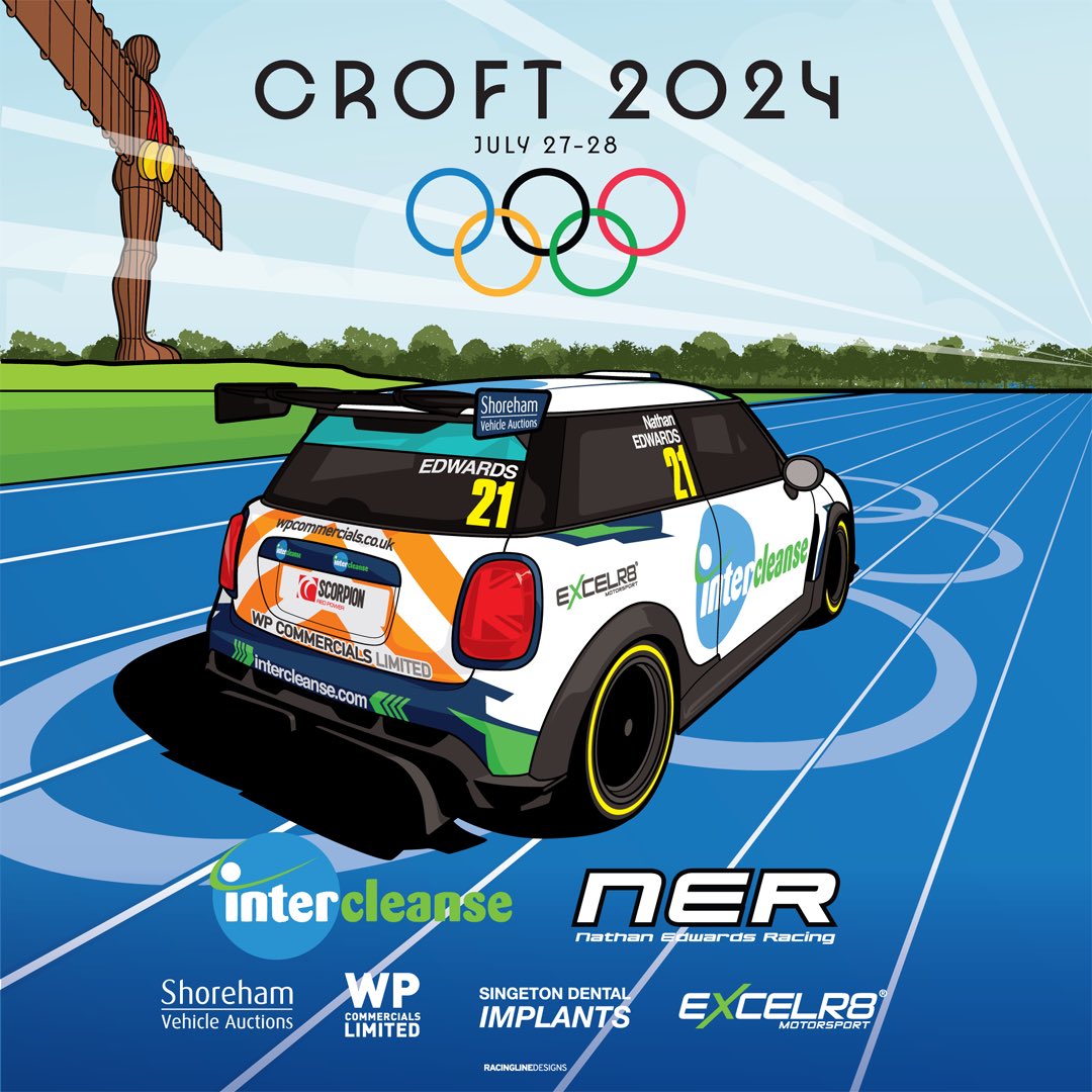 NathanEdwards21's tweet photo. Going for Gold🥇

We're back from the summer break and racing this weekend at Croft Circuit for round 5 of the @MINIChallengeUK🏆

Aiming to pick up where we left off, LIVE on ITV4 at 15:25 on Sunday.

🎨 @RLineDesigns has once again smashed it out of the park! 

#NER21 https://t.co/VRGkuPbYlA