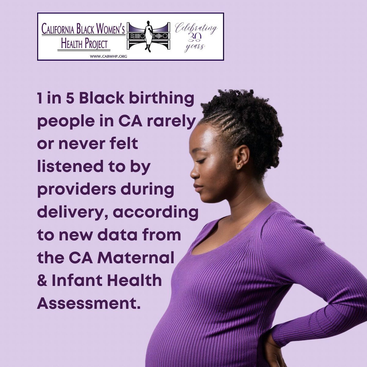 California Black Women's Health Project (CABWHP) (@cabwhp) on Twitter photo 1 in 5 Black birthing people in CA rarely or never felt listened to by providers during delivery, according to new data from the CA Maternal & Infant Health Assessment. See the Data Book by created in collaboration with our partners: bit.ly/4bEoGGi 1 in 5 Black birthing people in CA rarely or never felt listened to by providers during delivery, according to new data from the CA Maternal & Infant Health Assessment. See the Data Book by created in collaboration with our partners: bit.ly/4bEoGGi