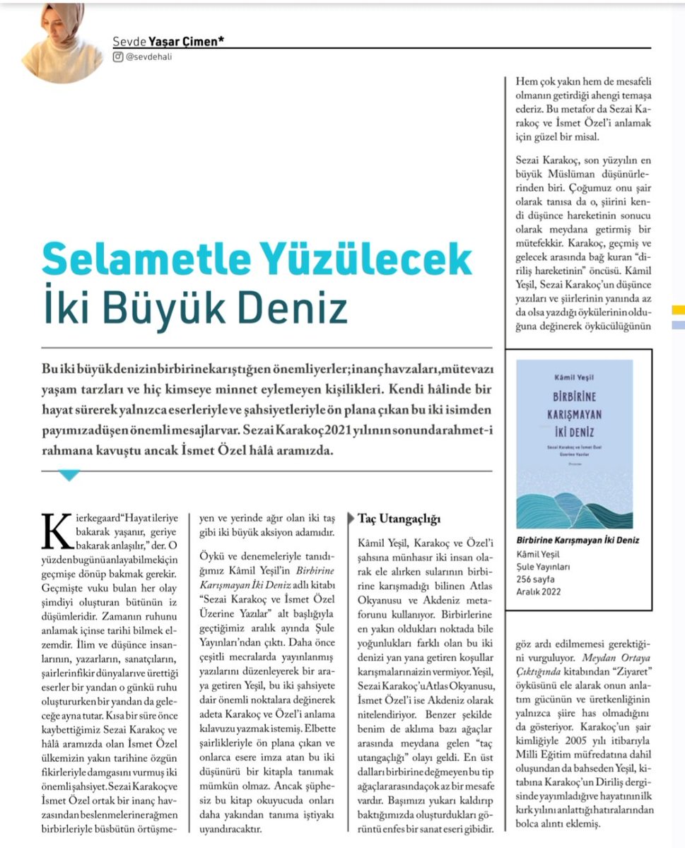 KamilYesil3's tweet photo. @sevdeyasarcimen hanımefendi Birbirine Karışmayan İki Deniz kitabımız hakkında yazmış. Biraz önce gördüm. Kimse haber vermedi. Sevde Hanıma teşekkür ederim inceliği, içtenliği ve vukufiyeti için... https://t.co/m5KqJR7VF6