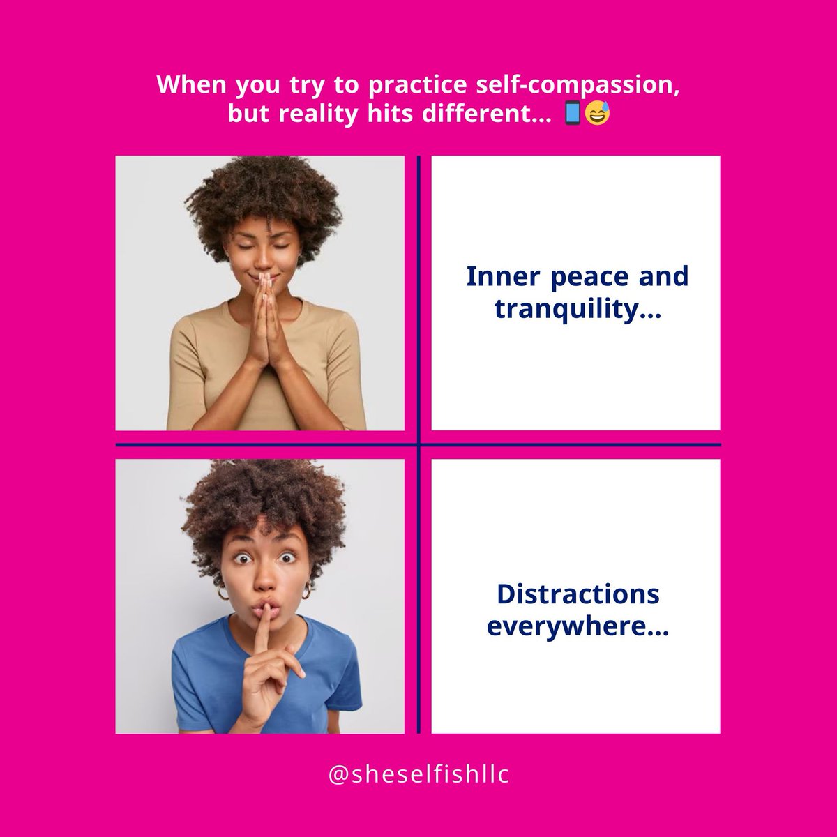 Sis! Ever find yourself in the middle of a peaceful meditation, only to be interrupted by a barrage of distractions? 😂 Practicing self-compassion can be a challenge, but don't give up!

#selfcareisntselfish #selflove #loveyourself #mentalhealth #mindfulness #positivevibes