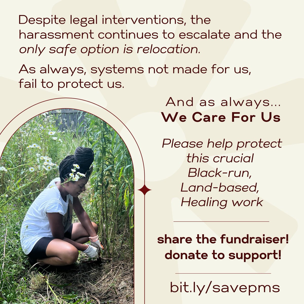 amanda david &amp; RootworkHerbals needs our help! They face harassment from their neighbor, forcing them to relocate their vital herbal medicine education center. 

Donate &amp; share to raise $200k: bit.ly/savepms

 #SupportRootworkHerbals #EndRacism #BIPOCHealing