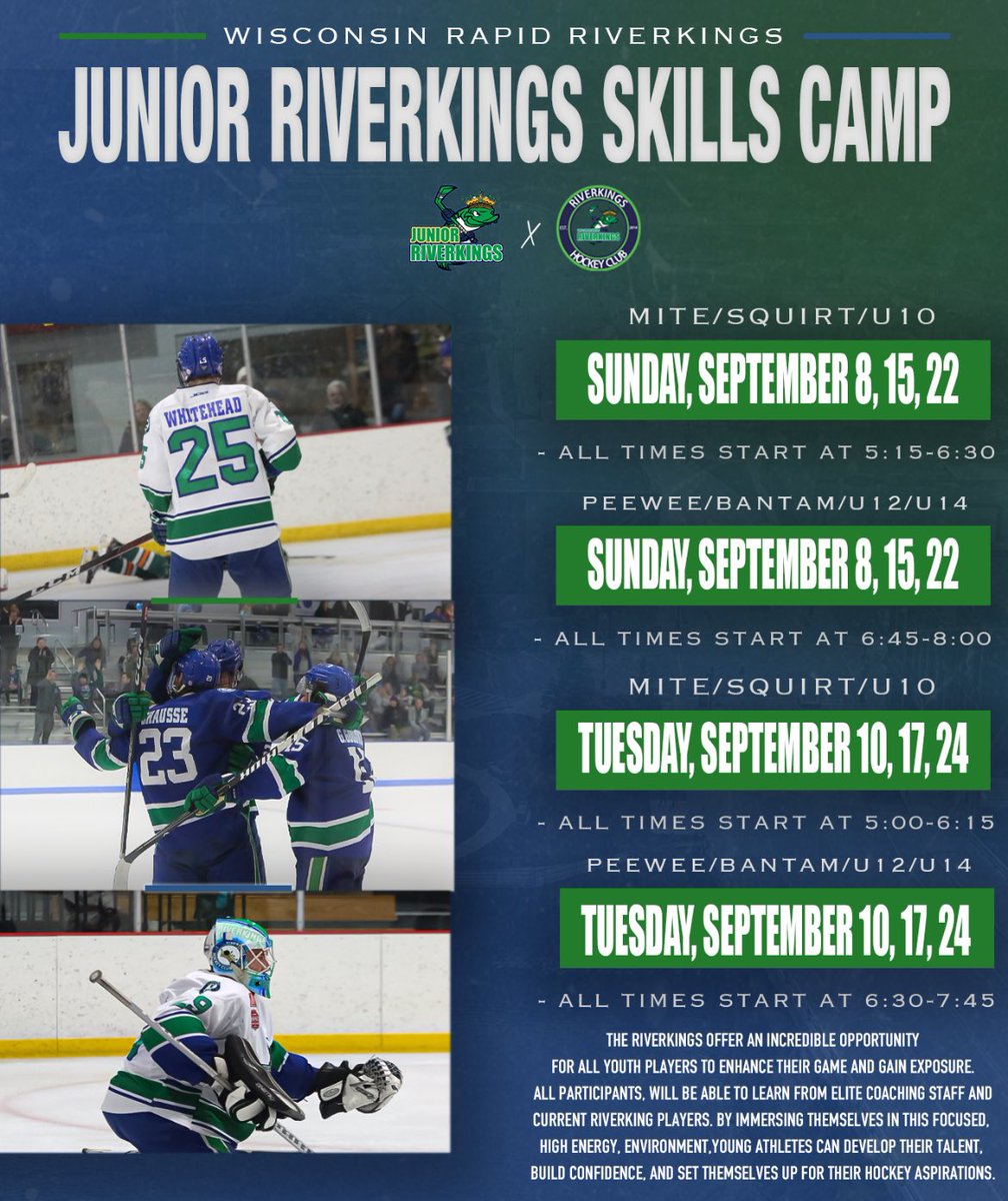 The Riverkings are offering an incredible opportunity this September for all Youth Hockey Players!

This is a great chance for youth players to build confidence and learn from elite coaching/players. 

If you are interested please head to:
swcrc.net

Sign up now❗️