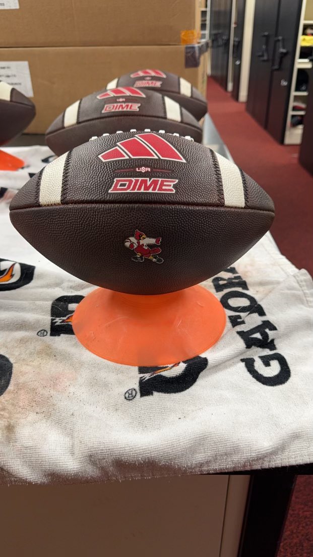 UofLEquipment's tweet photo. Getting our new balls ready for camp! #Adidas #Dime #GoCards https://t.co/cT512mOfax