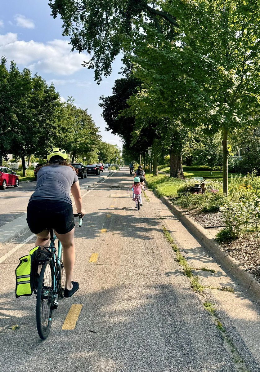 If you don’t see parents letting their young kids (under 13) ride their own bikes in your area, your bike infrastructure isn’t good enough.

Sidewalk level bikeways are my favorite, but even a basic curb can do a lot to make a street safer for people biking &amp; rolling.