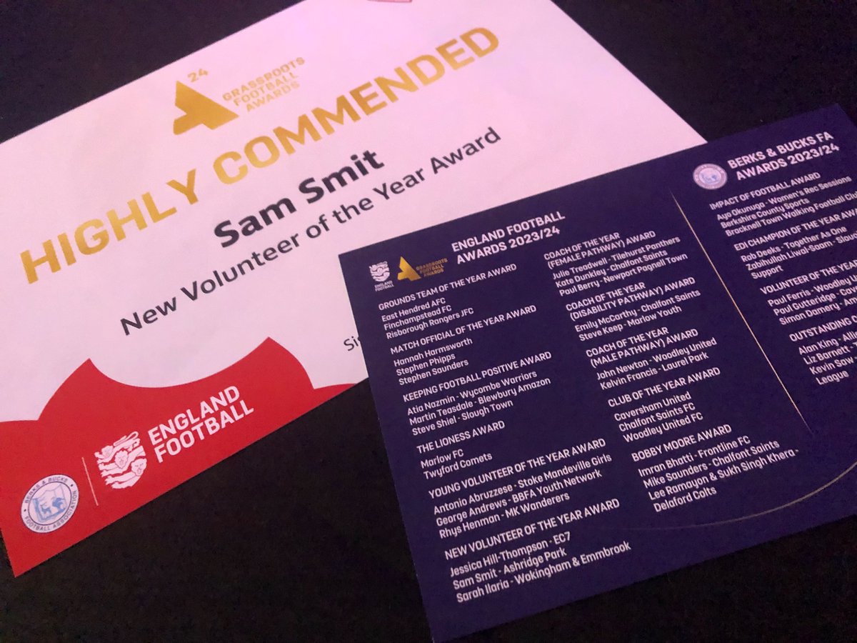 What an honour to be nominated &amp; share the room with some exceptional people at #BBFAAWARDS great night had by all <a href="/BerksandBucksFA/">Berks & Bucks FA</a> 
The volunteers in our area really are #grassrootsheroes Congratulations to all the winners <a href="/EnglandFootball/">England Football</a> <a href="/AshridgeParkFC/">Ashridge Park FC</a>