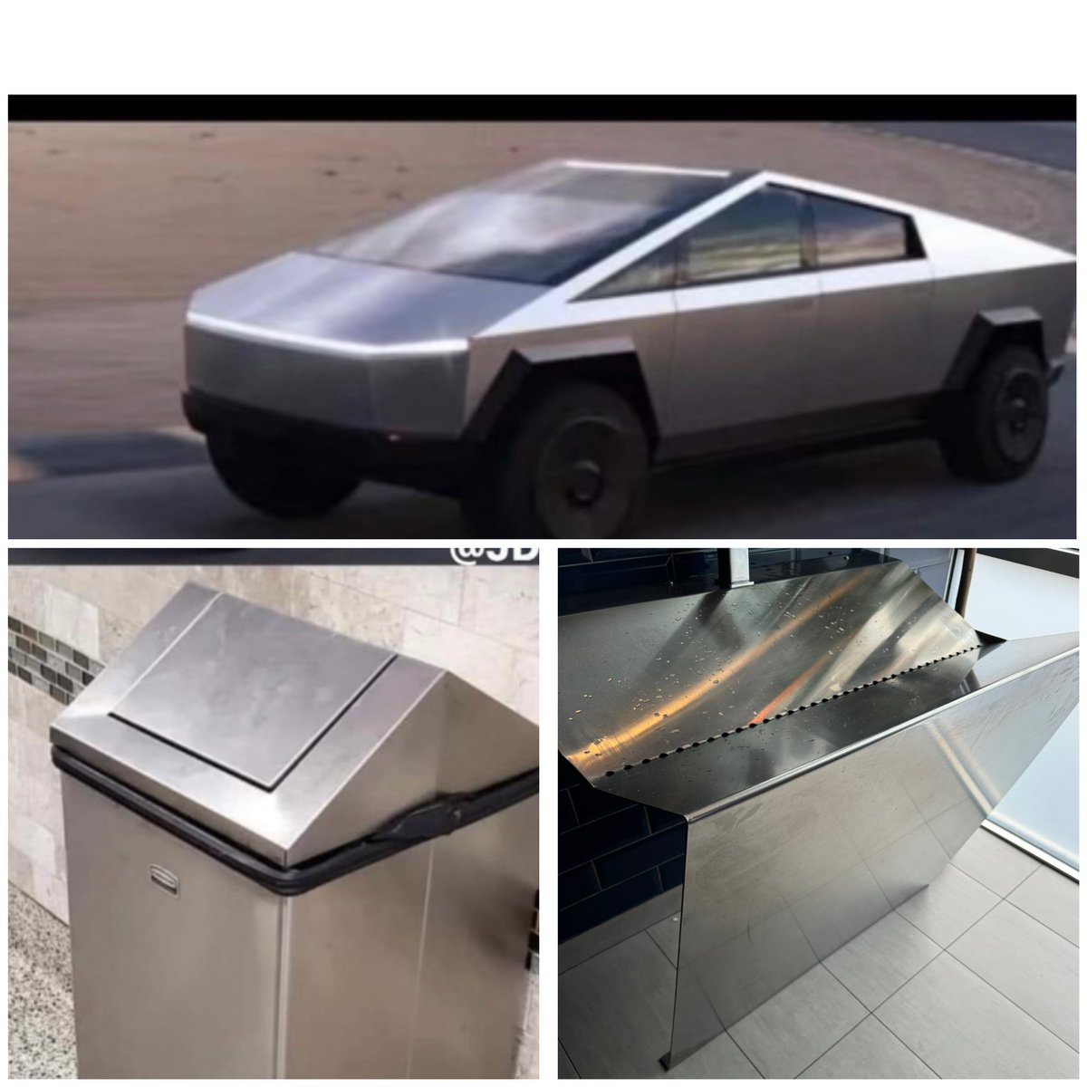 Who wore it better? This dumb truck, trash can or sink in a Mexican restaurant I recently visited??  🤣🤣. #cybertruckisridiculous