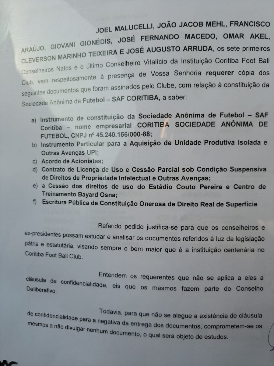 nuncaabandona's tweet photo. O posicionamento de ex-presidentes do @Coritiba escancara os erros da negociação com a SAF do #Coritiba.

Se o principal investidor, Joel Malucelli quer informações sobre o contrato, é sinal de que não houve transparência necessária.

A notificação coloca em xeque muita coisa. https://t.co/InBDCsoU7M