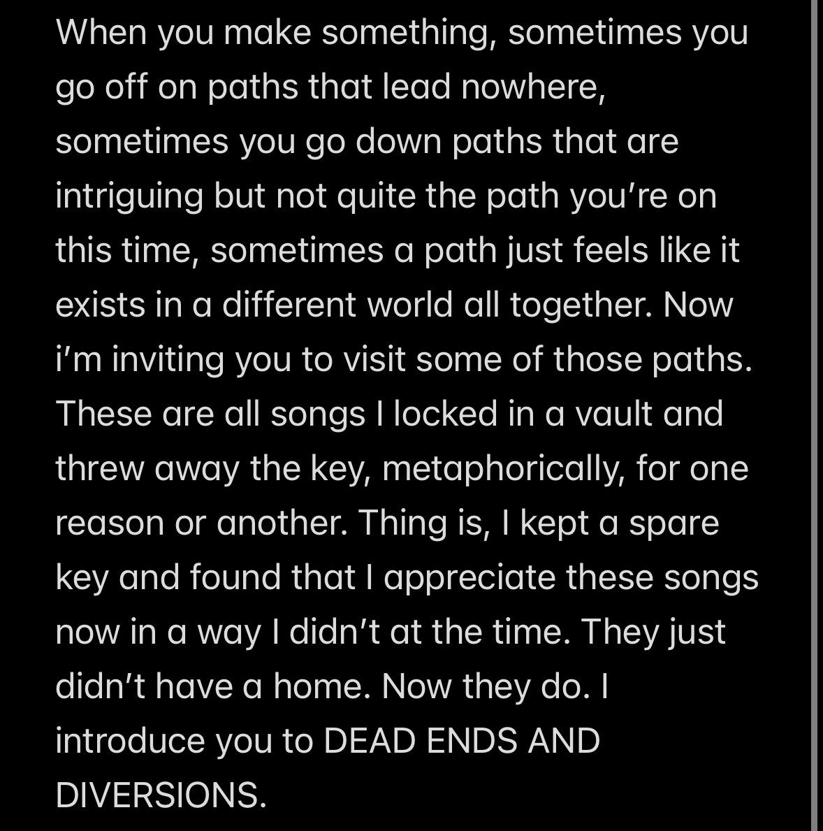 jacobanderson's tweet image. From the vaults - DEAD ENDS AND DIVERSIONS - OUT NOW (in most places, but everywhere else; it’s out at MIDNIGHT) wanderland.lnk.to/DEADENDSANDDIV…
