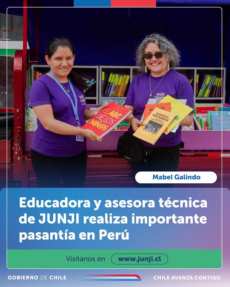 JUNJI_Chile's tweet image. Mabel Galindo, educadora y asesora técnica de @JUNJI_Losrios, desarrolla esta pasantía en Cajamarca, Perú, con el objetivo de potenciar su rol como mediadora del @planlectura_cl y potenciar así los aprendizajes de niñas y niños en el aula. 📚👏🏻💛